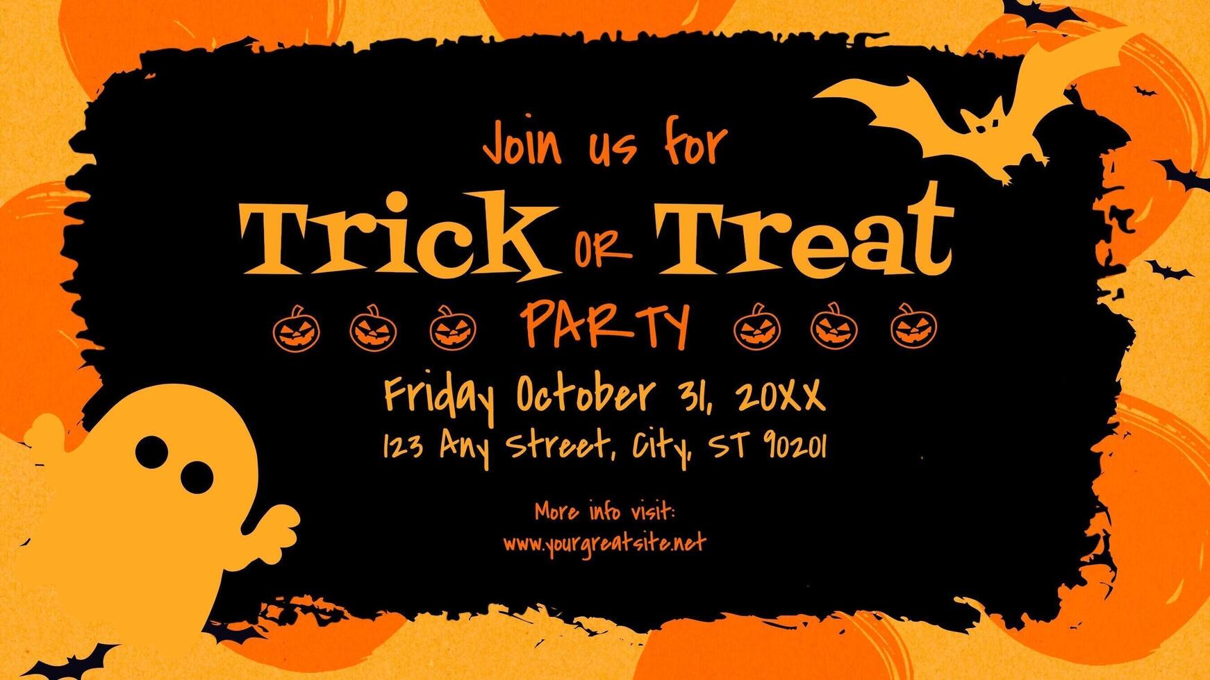 Halloween Trick or Treat Party Invitation for Twitter Post template