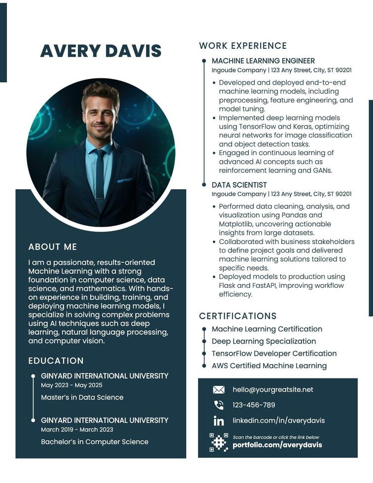 Dark Green Minimalist Machine Learning Resume template