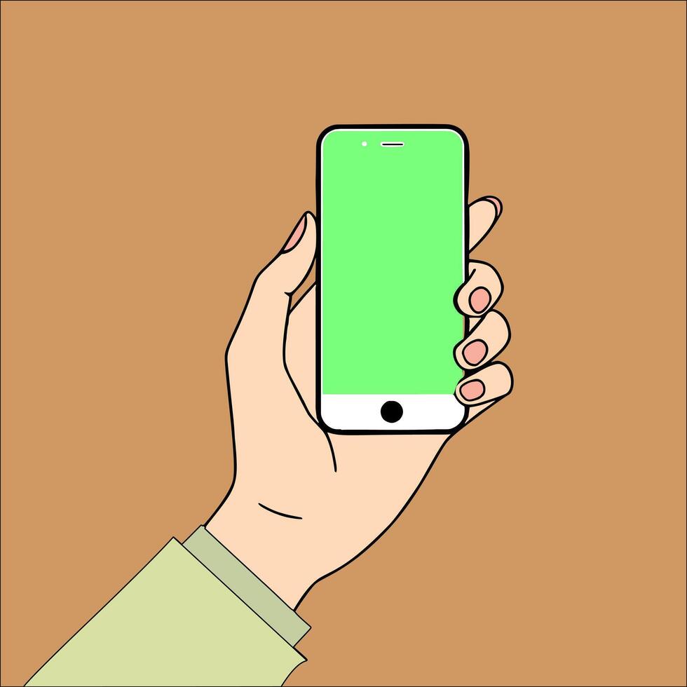Hand Holding Smartphone with Green Screen. vector