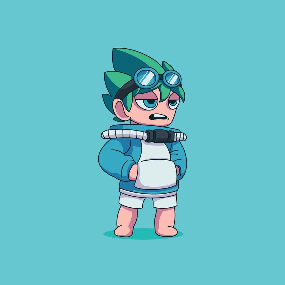 Cute Boy Cartoon Character Illustration with Jacket and Glasses vector