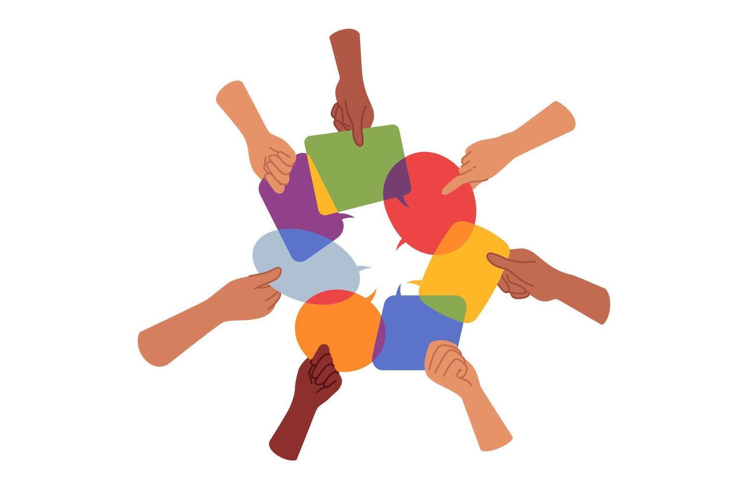 Exchange opinions and discussion of important issues between people holding dialogue boxes in hands vector