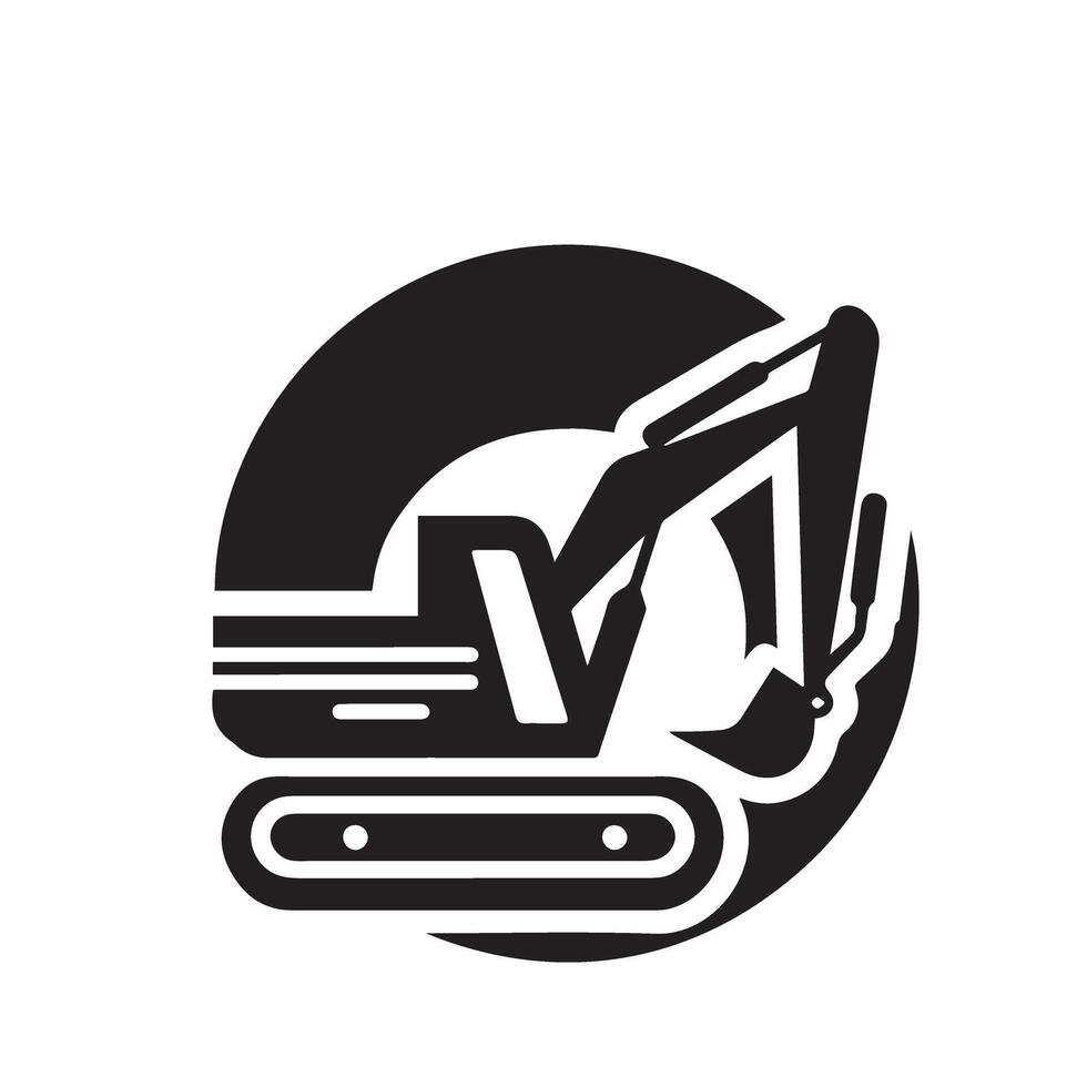 A black and white logo of an excavator vector