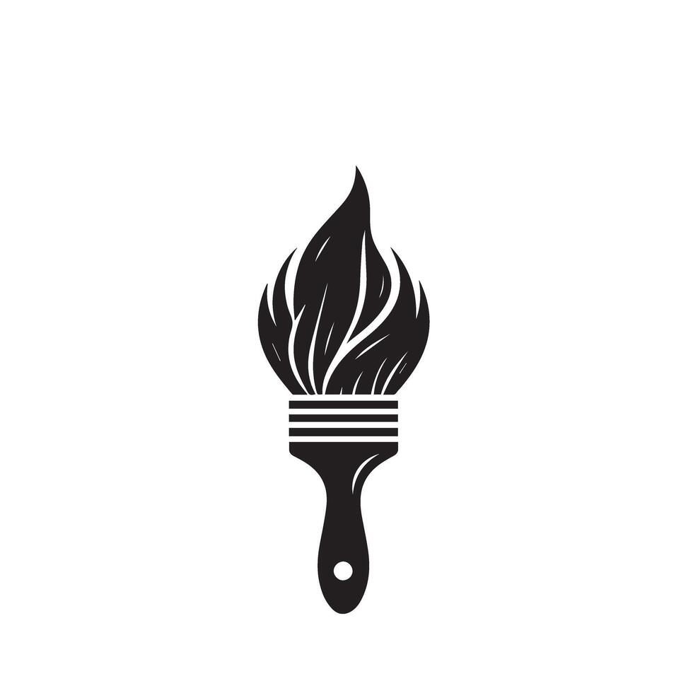 A black and white logo of a paintbrush with a flame vector