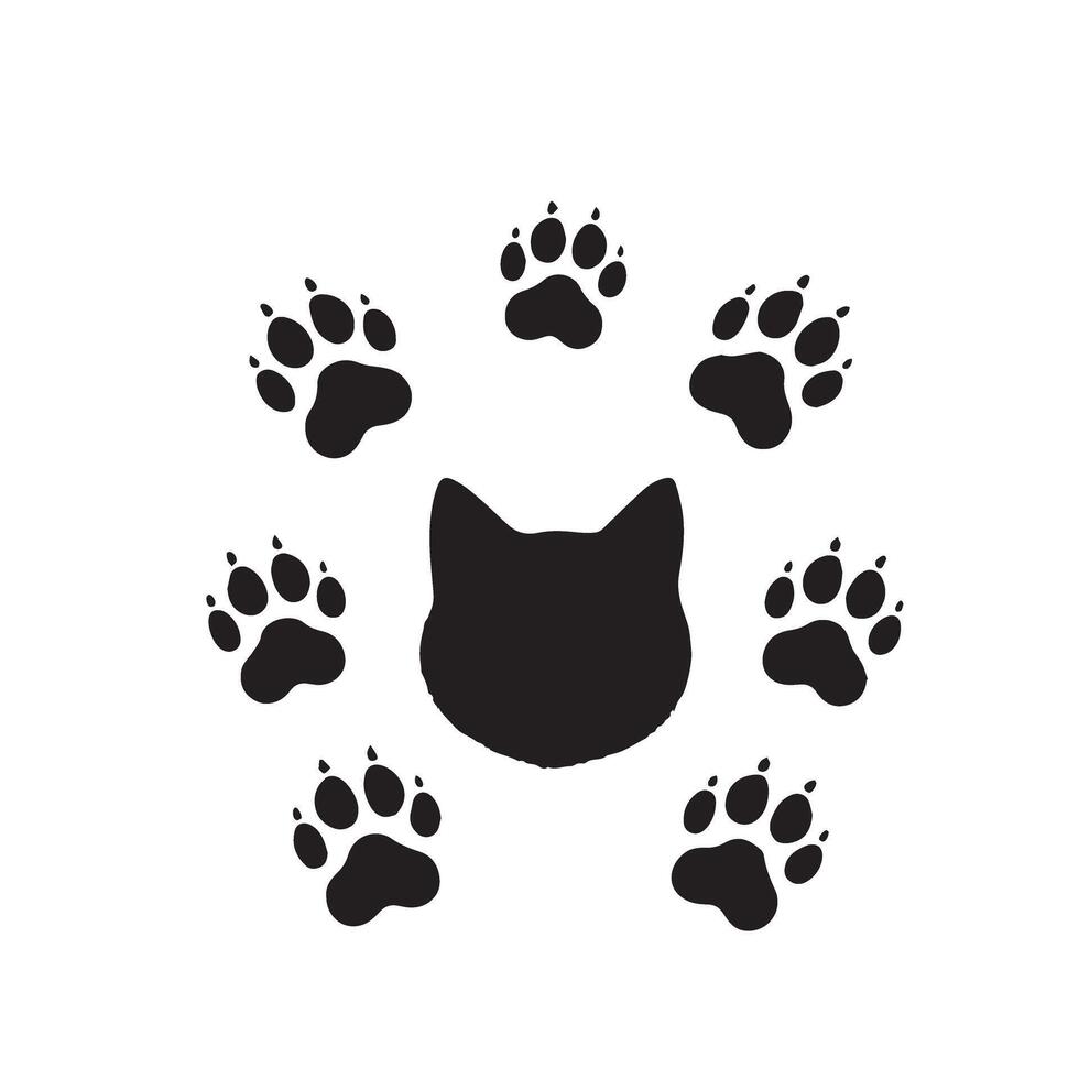 A cat's paw prints are shown in black on a white background vector