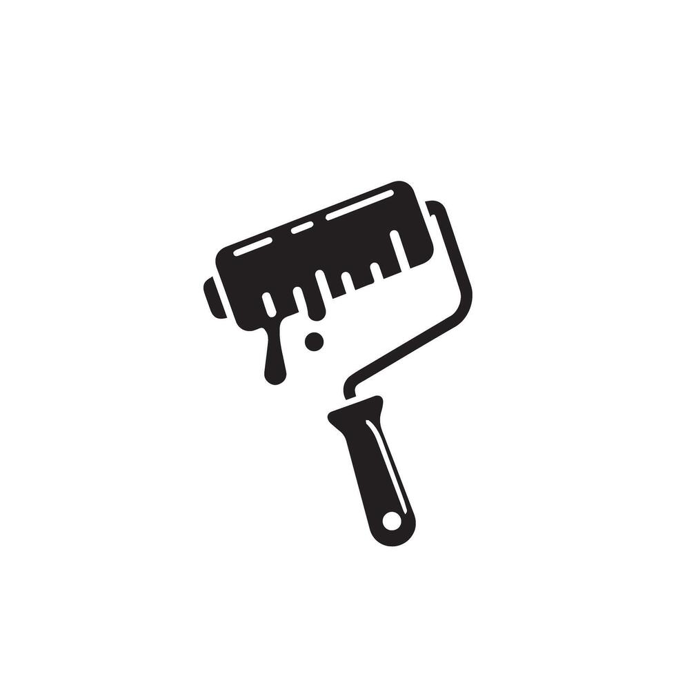 A black and white icon of a paint roller vector
