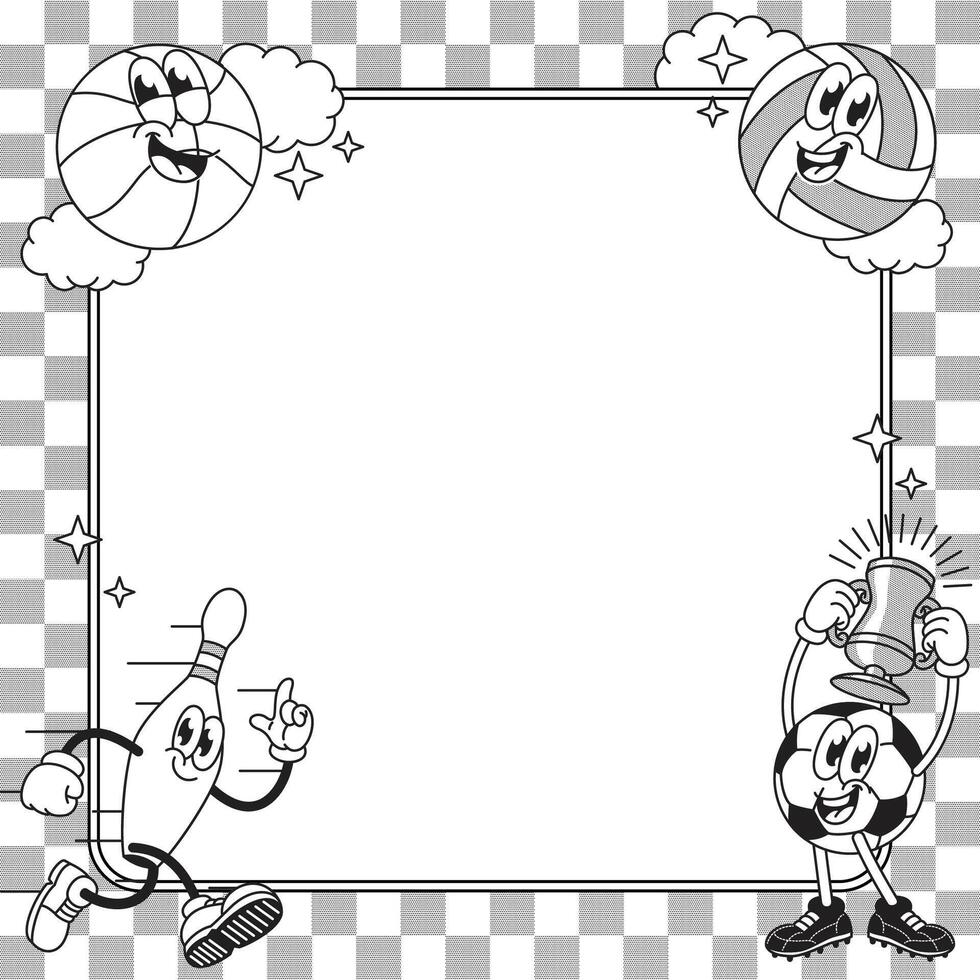 Retro Frame Background Blanck and white with Happy Ball Mascot vector