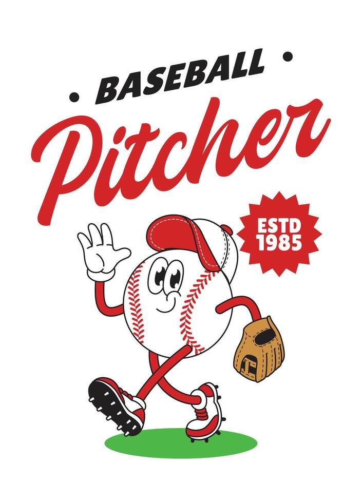 Funny Baseball Character Shirt Design in Retro Style vector