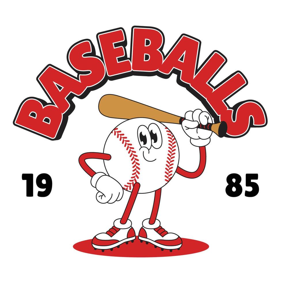 Happy Baseball Mascot Character in Retro Style vector