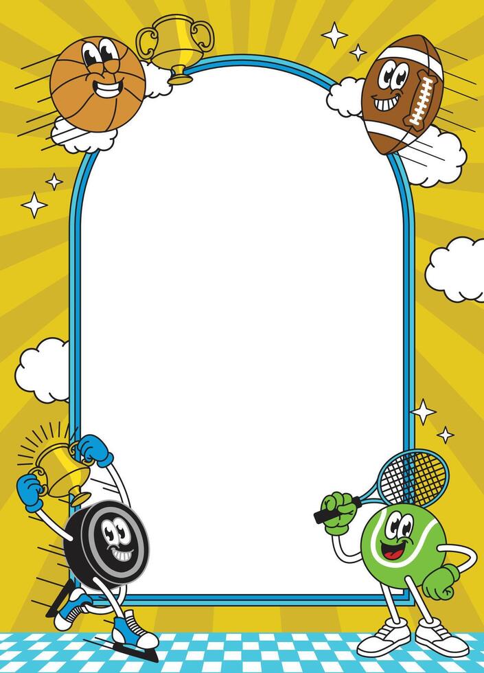 Retro Frame Background with Happy Ball Character vector