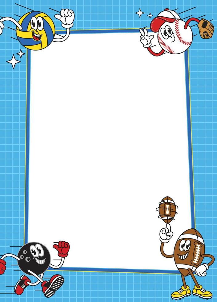 Retro Frame Background with Cute Ball Character vector