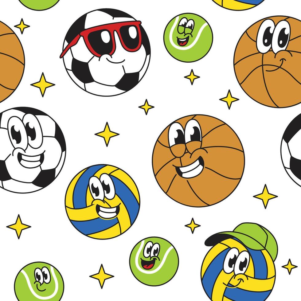 Seamless Pattern of Sport Ball Character Mascot vector