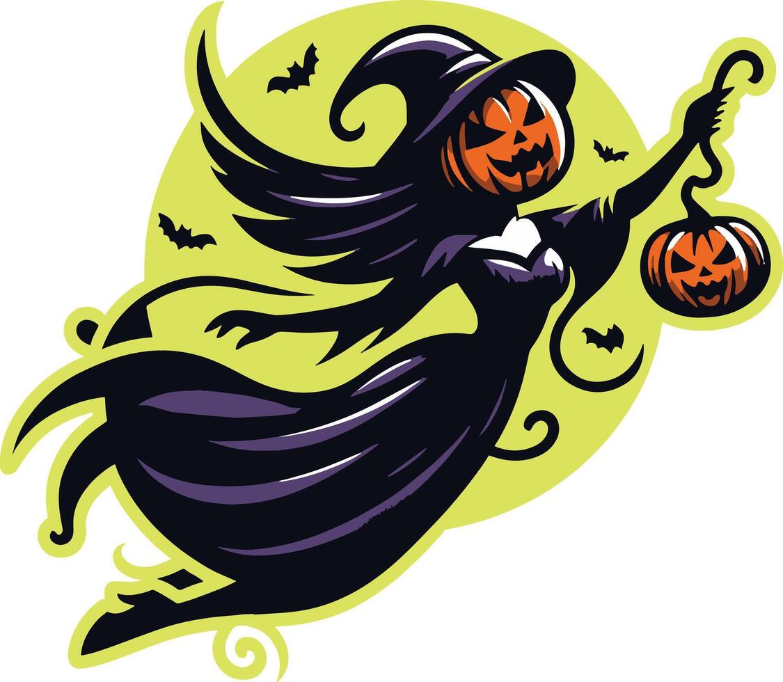 Halloween T-shirt logo design with flying witch with bats vector