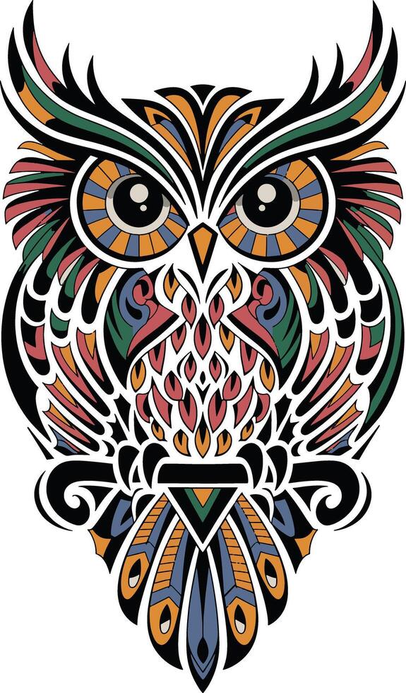Owl tattoo sketch colorful digital art vector