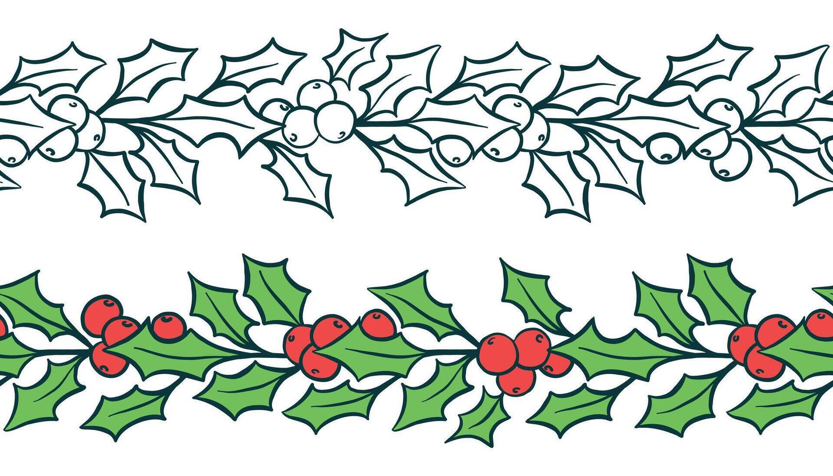Christmas Holly Garland Seamless Pattern with Leaves and Berries for Greeting Card, Invitation Design. Graphic Design vector