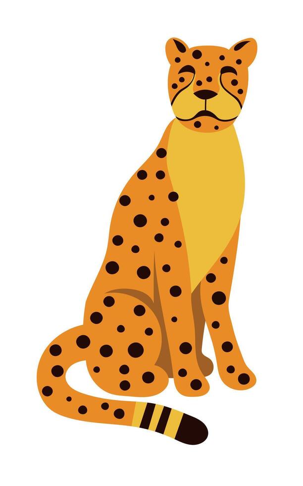 Sitting Cheetah or Leopard Cartoon Illustration on White vector