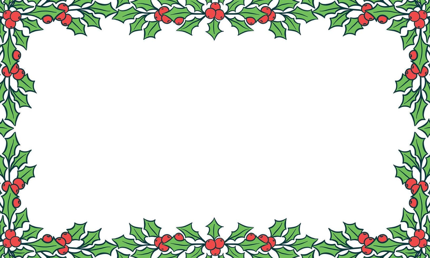 Christmas Holly Leaves Background. Hand Drawn Frame Outline for Holiday Greeting Cards, Invitations vector