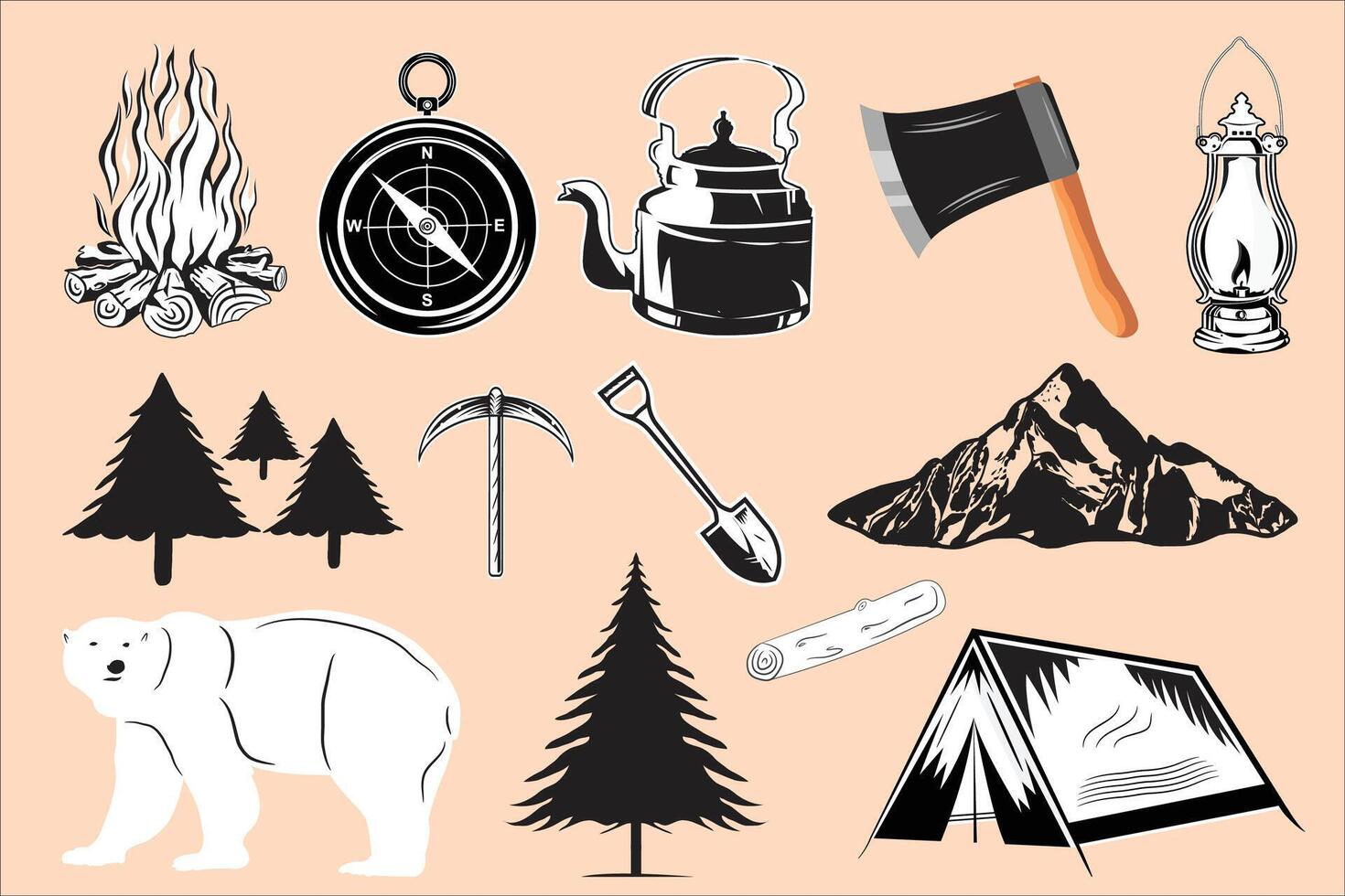 camping and hiking icons set vector