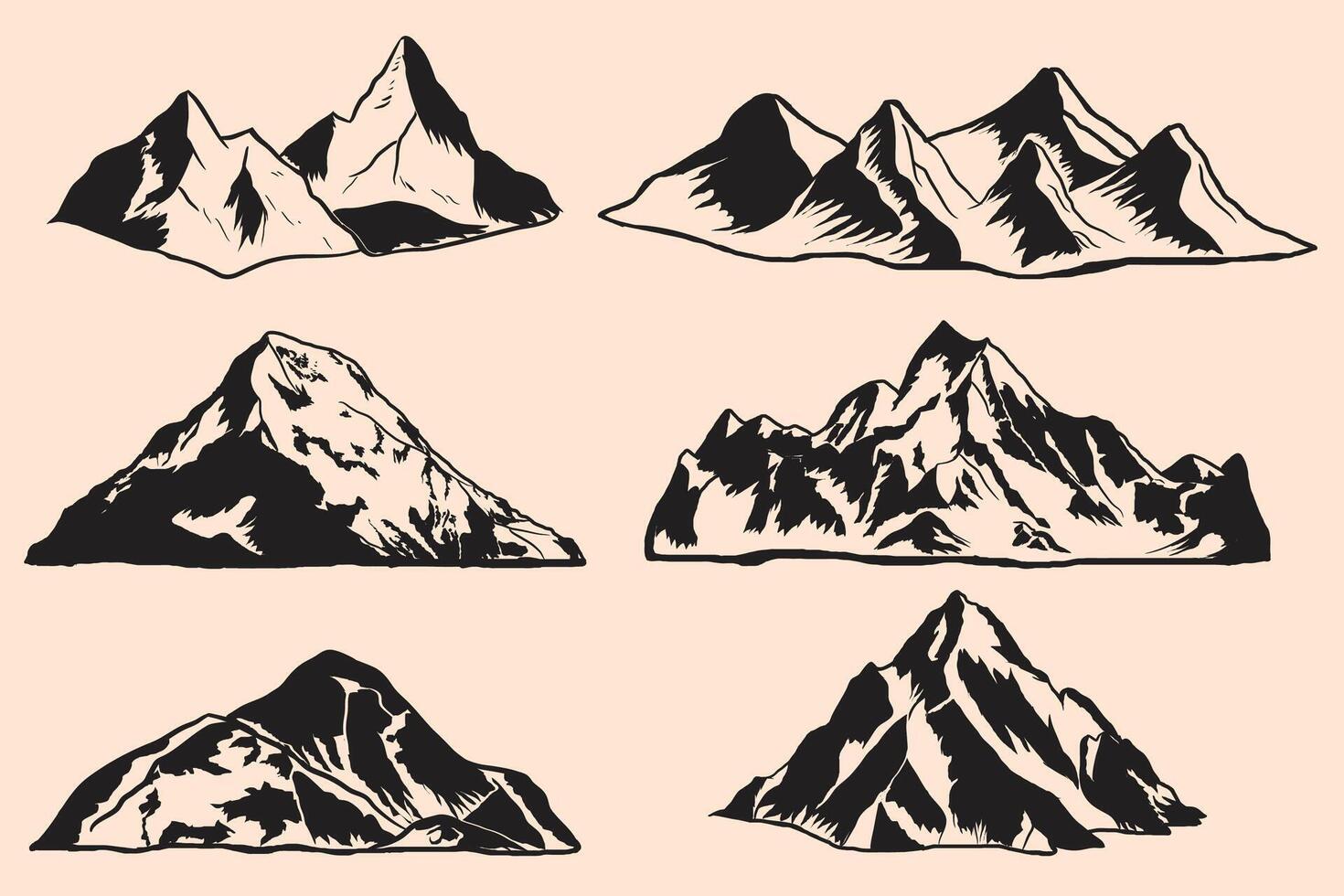 mountain range illustration set of hand drawn mountains vector