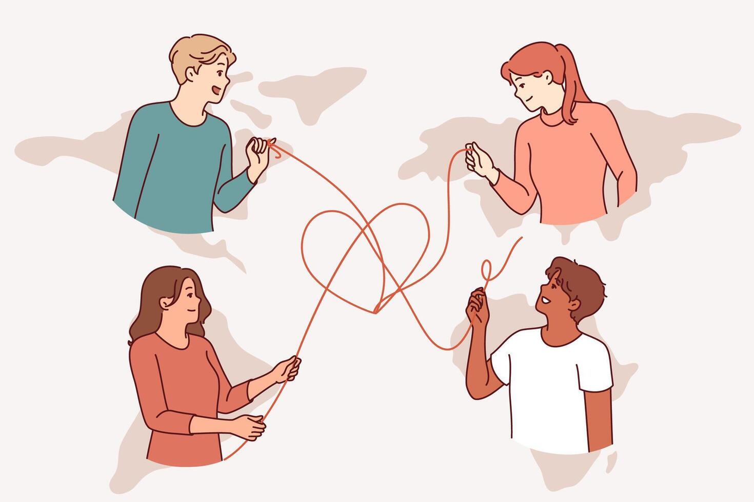 International community students communicating via internet, participating in volunteer activities vector
