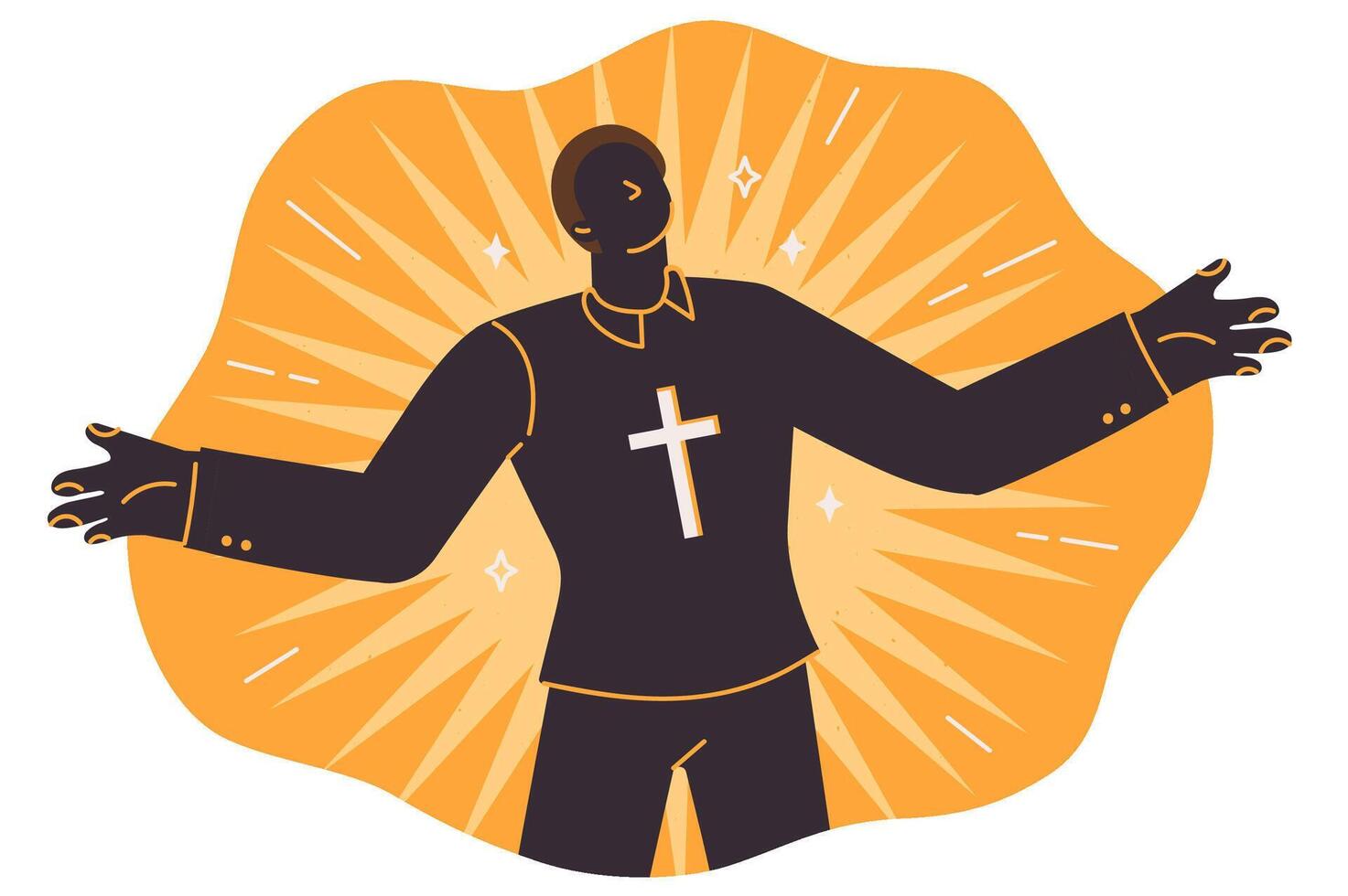 Christian preacher with cross around neck praises god by spreading ideas from gospel or bible vector