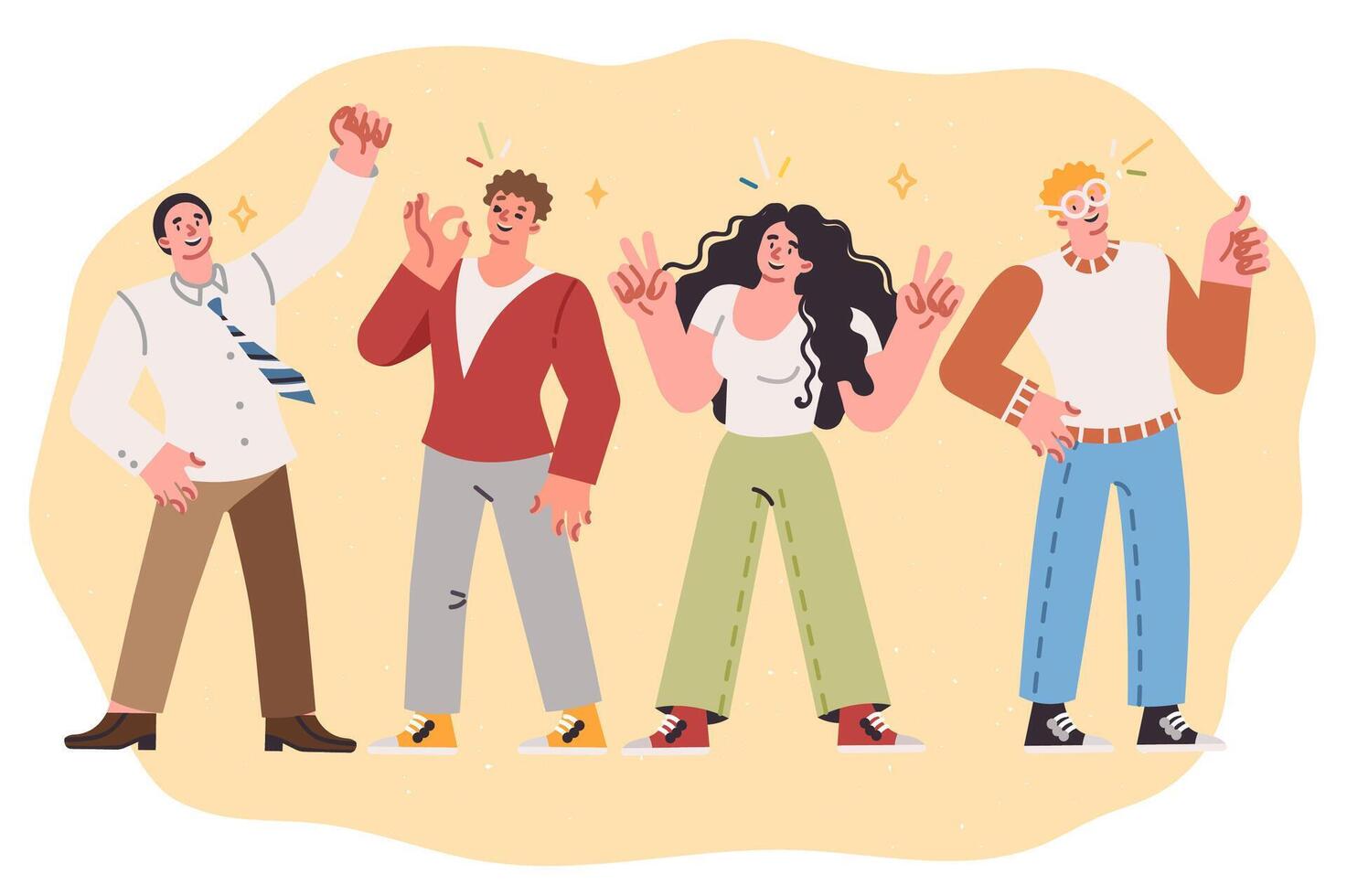 Body language of positive people showing affirmative gestures to show support and agreement vector