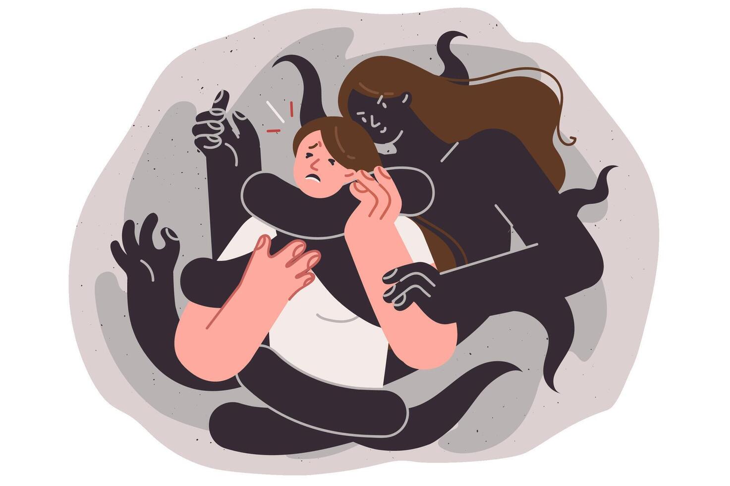 Panic attack in woman, become victim mental disorder in form of monster using strangulation vector