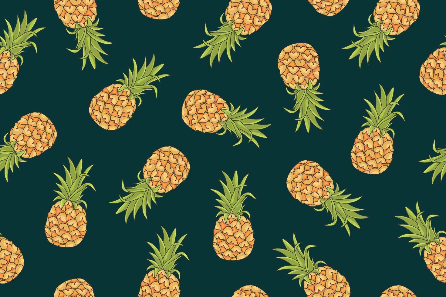 Pineapple seamless pattern. Colored illustrations on a green background vector