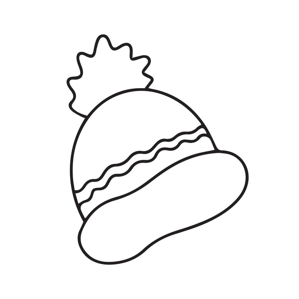 Winter hat icon. outline. Knit wool beanie with pompom isolated on white background. Illustration for graphic, web, logo, app, UI. Outerwear symbol. vector