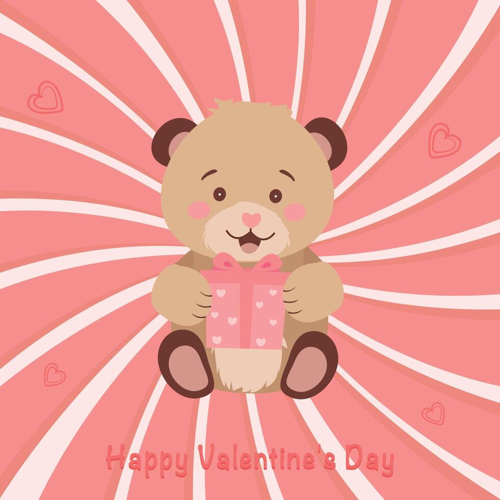 A cute teddy bear holds a gift in its paws. Drawing for Valentine's Day, Teddy Bear Day. illustration. . illustration vector