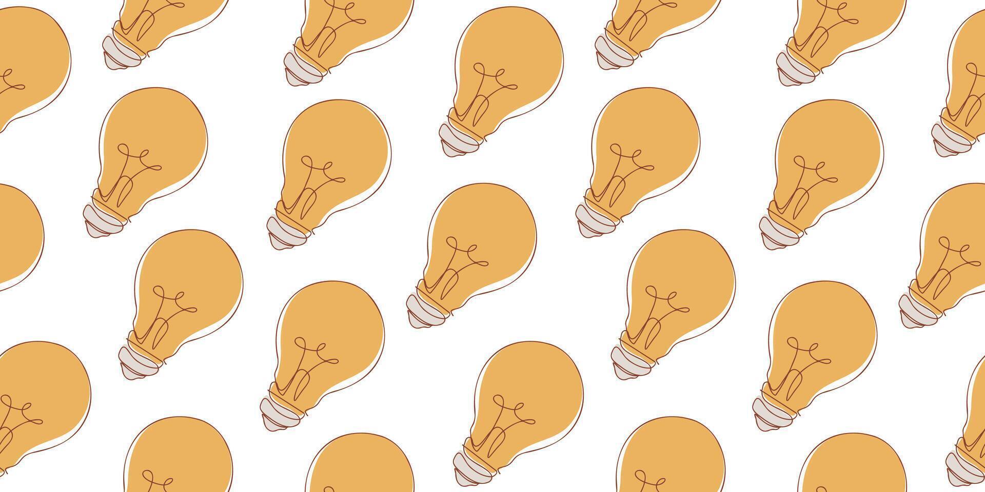 Seamless pattern of linear light bulb icon. Fashionable minimalist illustration. Drawing in one line. illustration vector