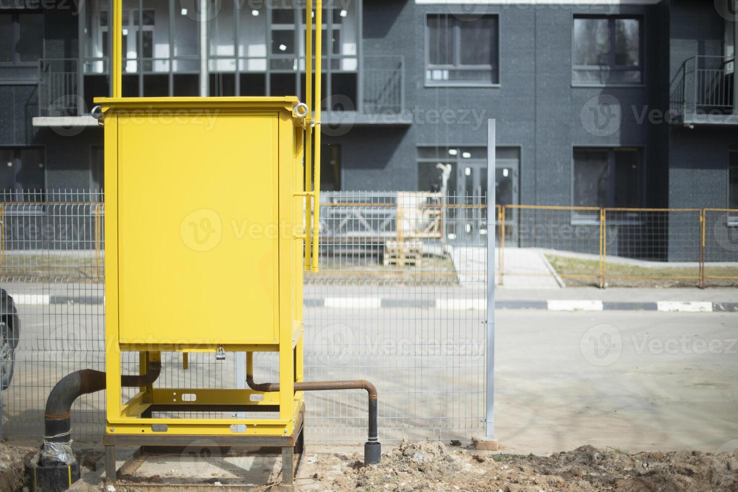 Gas equipment in city. Gas pipe. Technical structure. photo