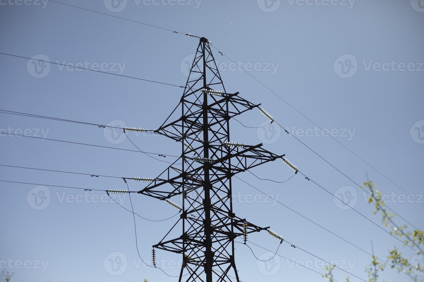 Electrical support. High voltage. A tower of wires. Power station. photo