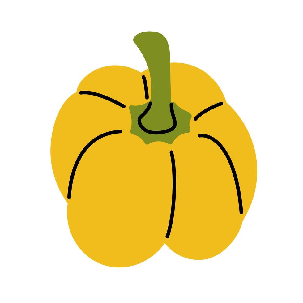 Flat illustration of a yellow bell pepper with a green stem on a white background vector