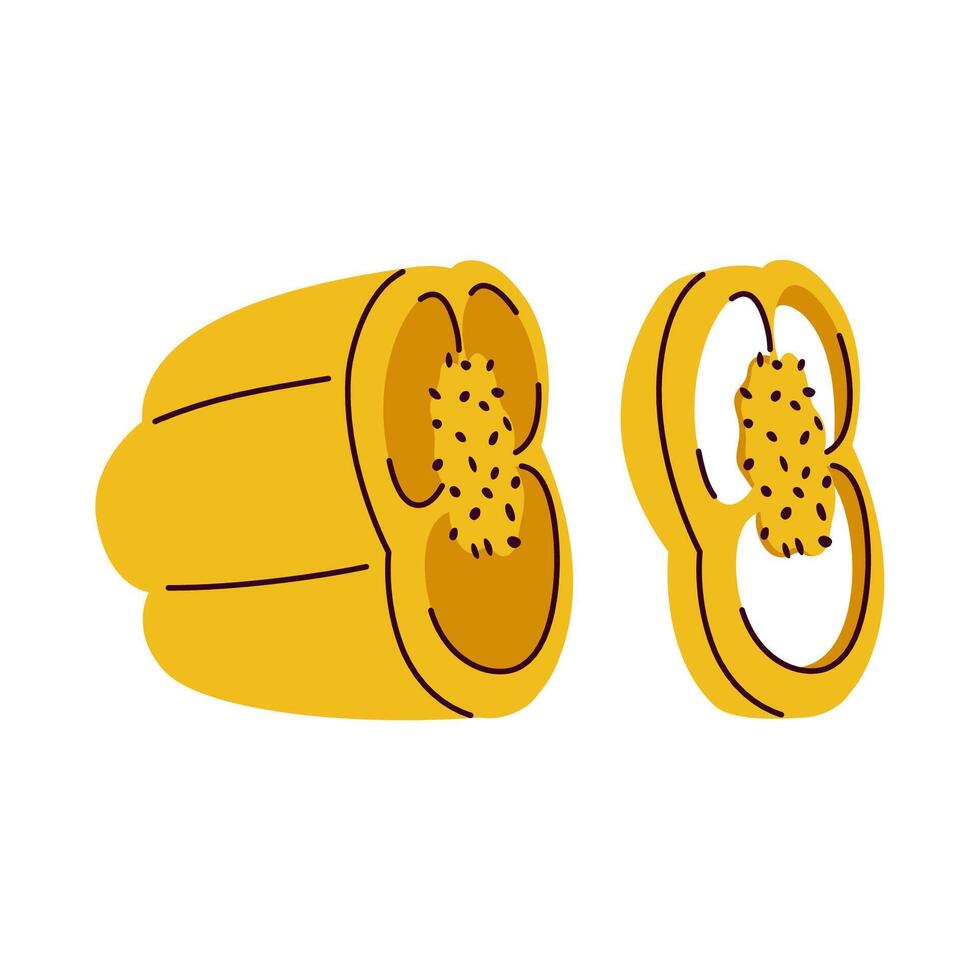 Yellow bell pepper half with visible seeds in a simple flat style vector