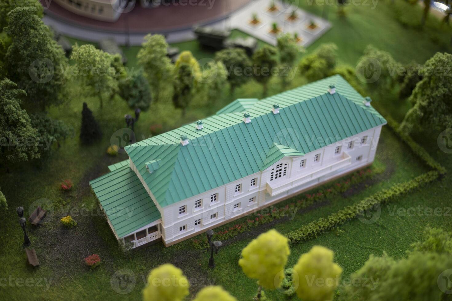 Building layout. Model of a town in the mountains. House from the 19th century. photo