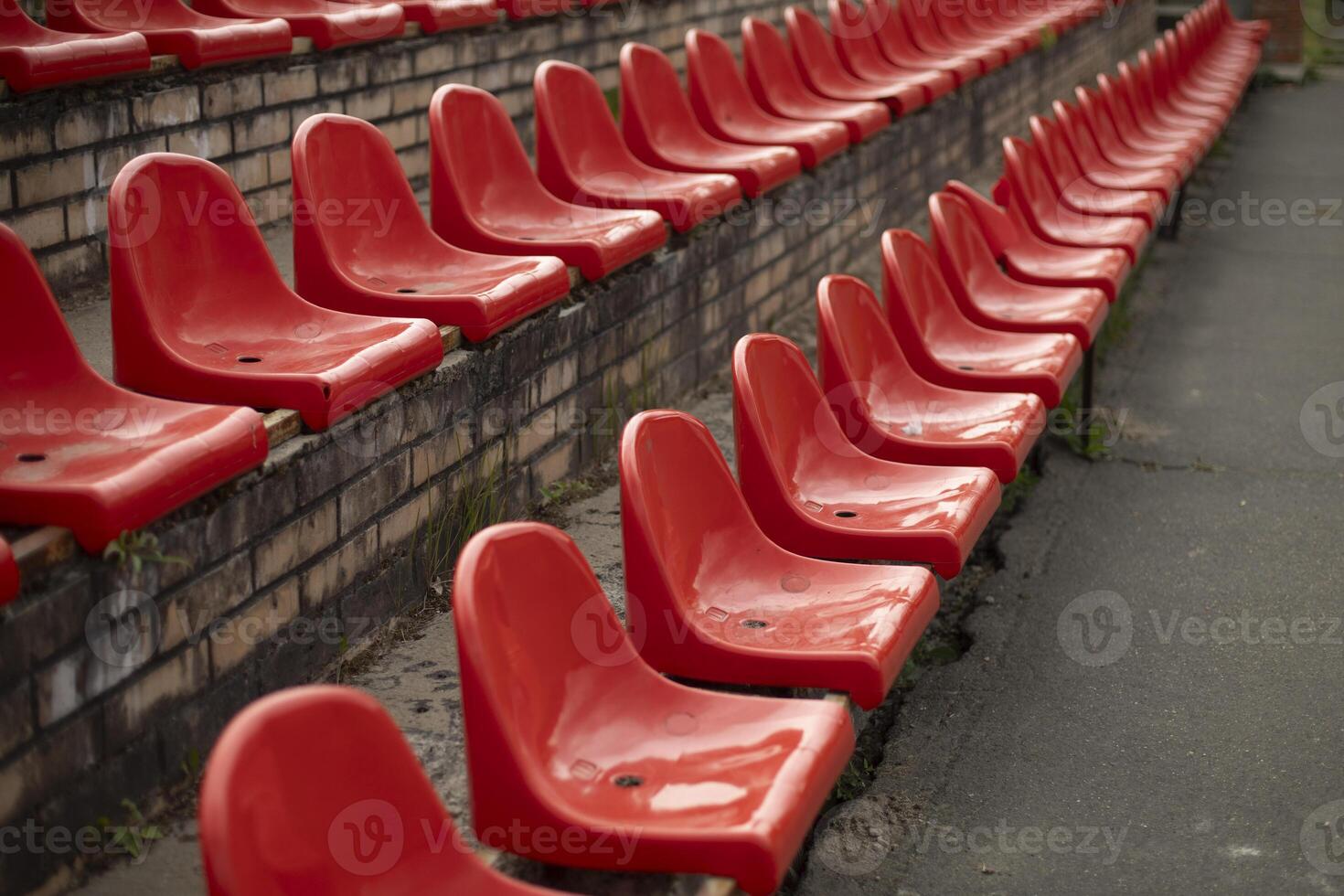 Sports stand. Empty seats in the stadium. Chairs in the stadium. photo