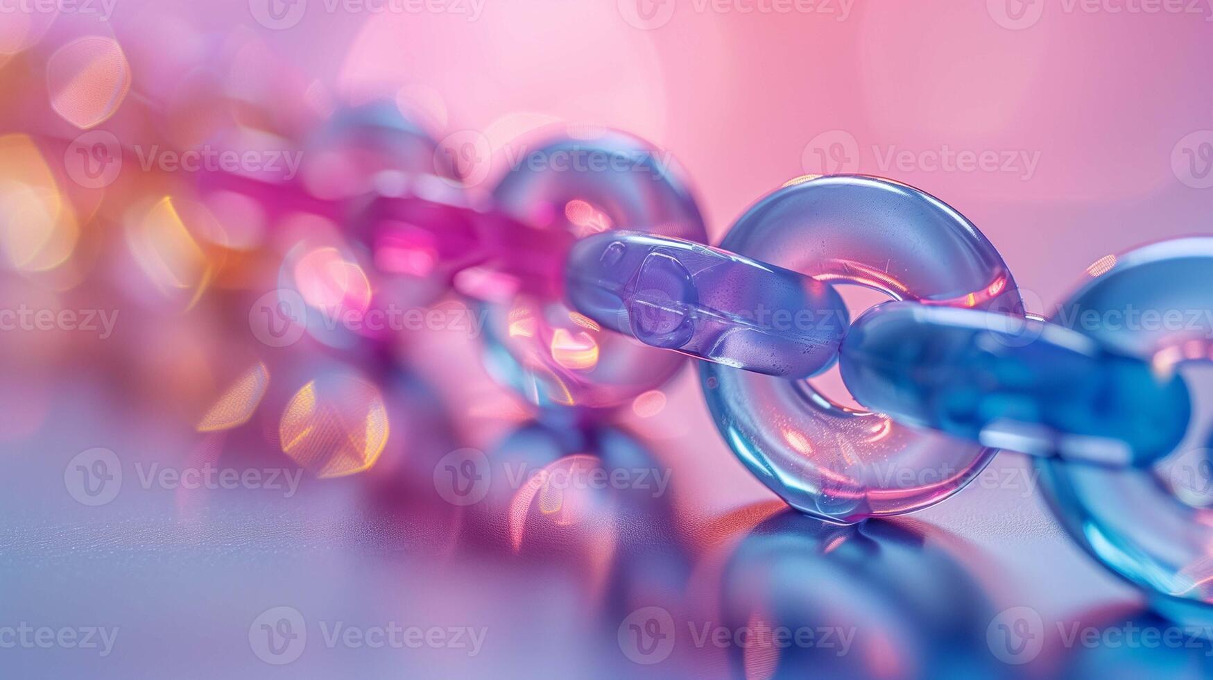 Plastic chain of clear blue plastic closeup image. Children toy decorative detail with small links close up photography. Chainlet symbolizing connection concept photo realistic