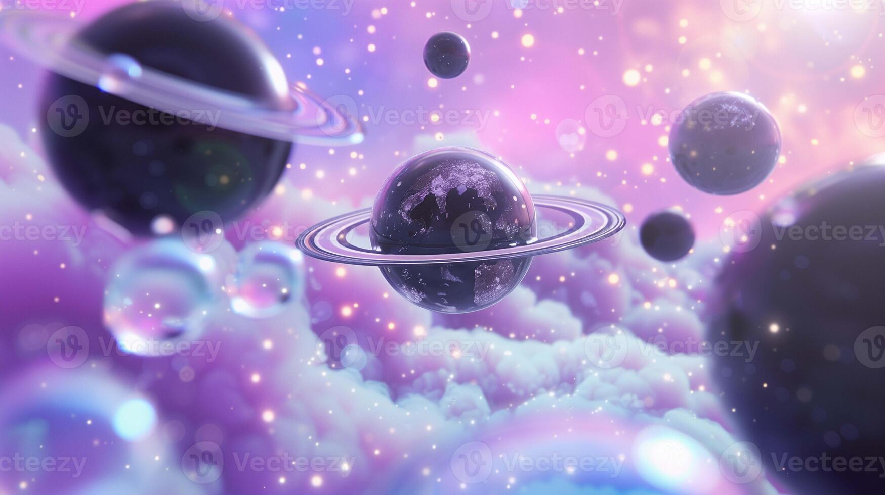 Plants and stars in space nebula 3d rendering image. Dreaming about deep cosmos exploration background wallpaper colorful realistic. Astronomy science development concept idea photo