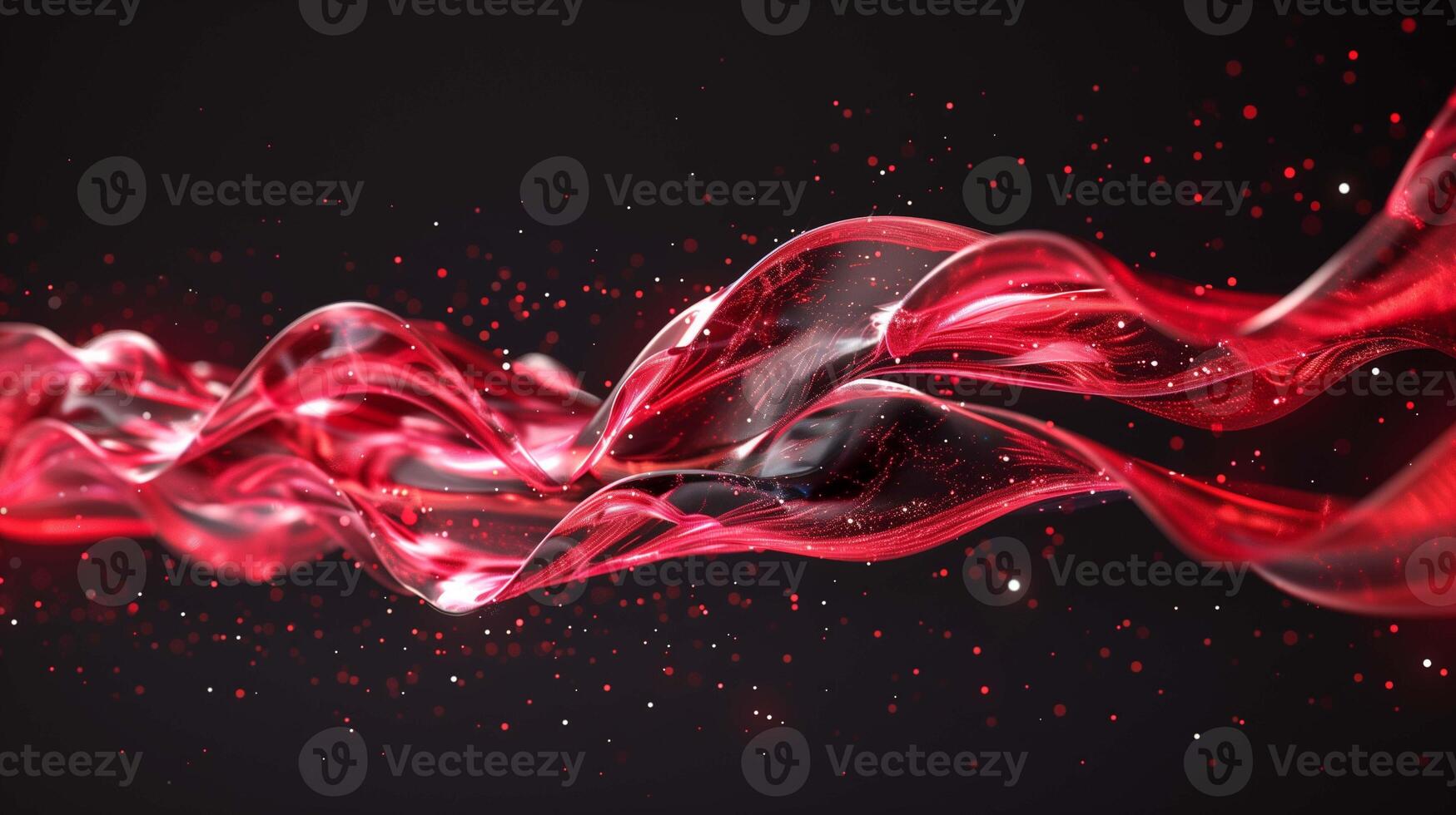 Clear red liquid with drops on black background image. Color stream waves 3d illustration wallpaper picture backdrop. Abstract decor pattern concept for business presentation corporate photo