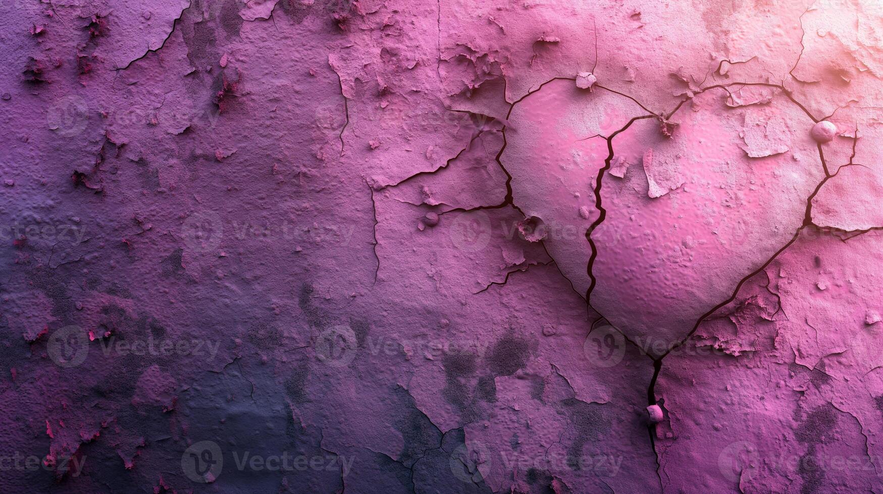Textured cracked wall forms shape of heart pinkish hues background image. Rough peeling surface photo backdrop wallpaper realistic. Emotional scars, heartbreak concept photorealistic