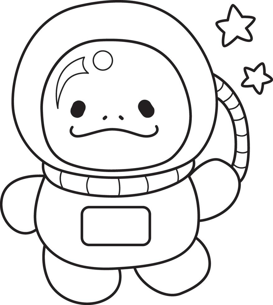 Turtle wearing an astronaut costume. Free printable cute turtle for kindergarten. Preschool outline printable education turtle animal. vector