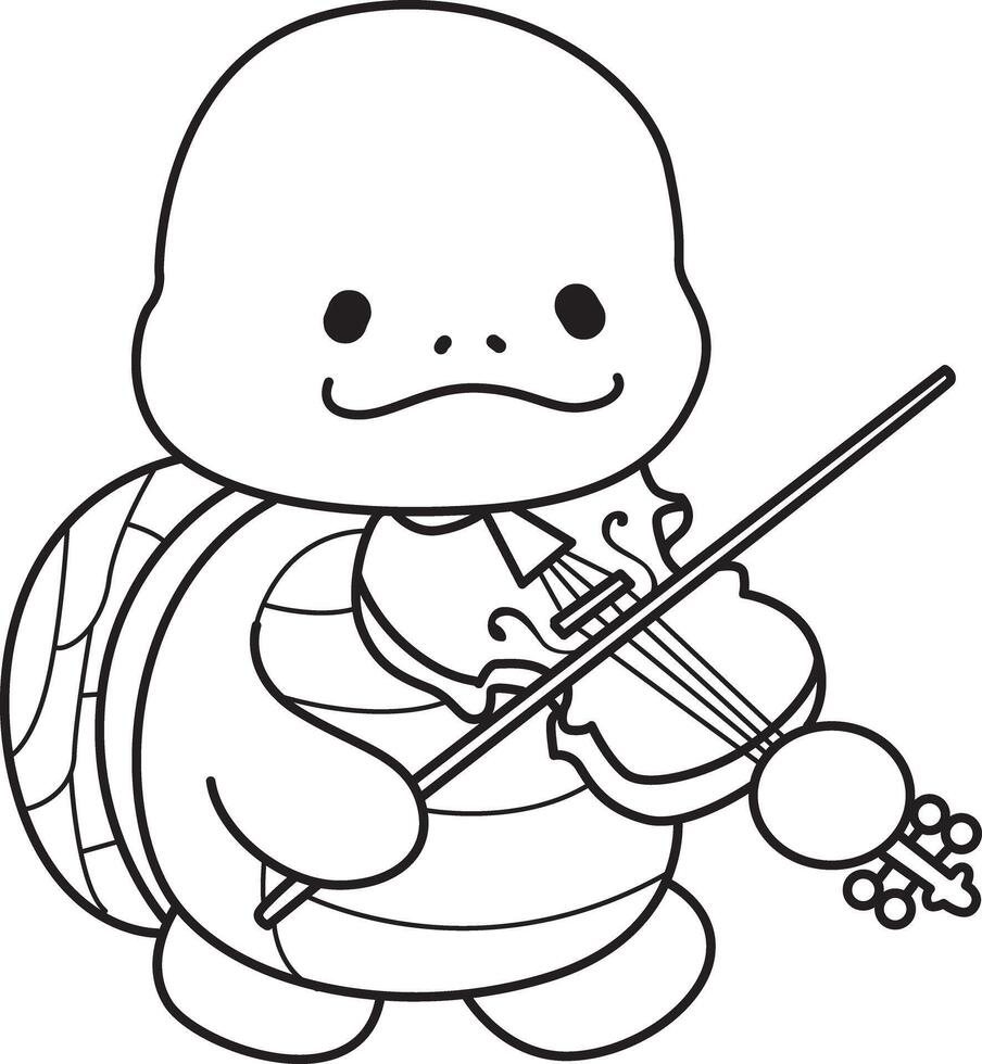 Turtle playing a violin. Free printable cute turtle for kindergarten. Preschool outline printable education turtle animal. vector