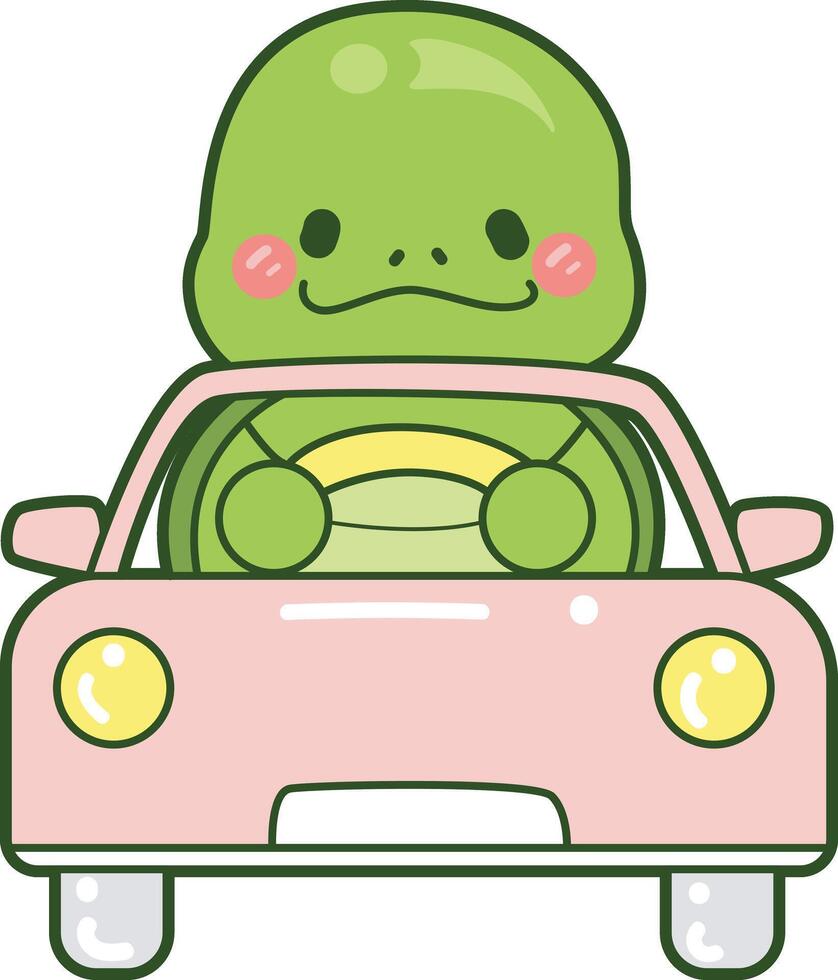 Turtle driving a car. Kawaii turtle daily life sticker cute. Cute turtle mascot illustrations. vector