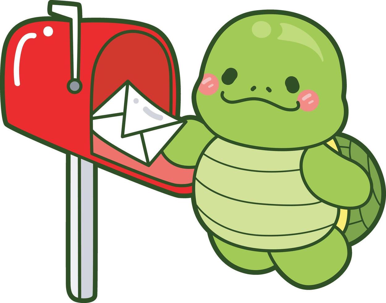 Turtle send a message by mail box. Kawaii turtle daily life sticker cute. Cute turtle mascot illustrations. vector