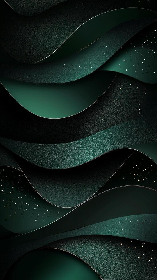 Abstract christmas background featuring flowing green shapes with golden edges and sparkles photo