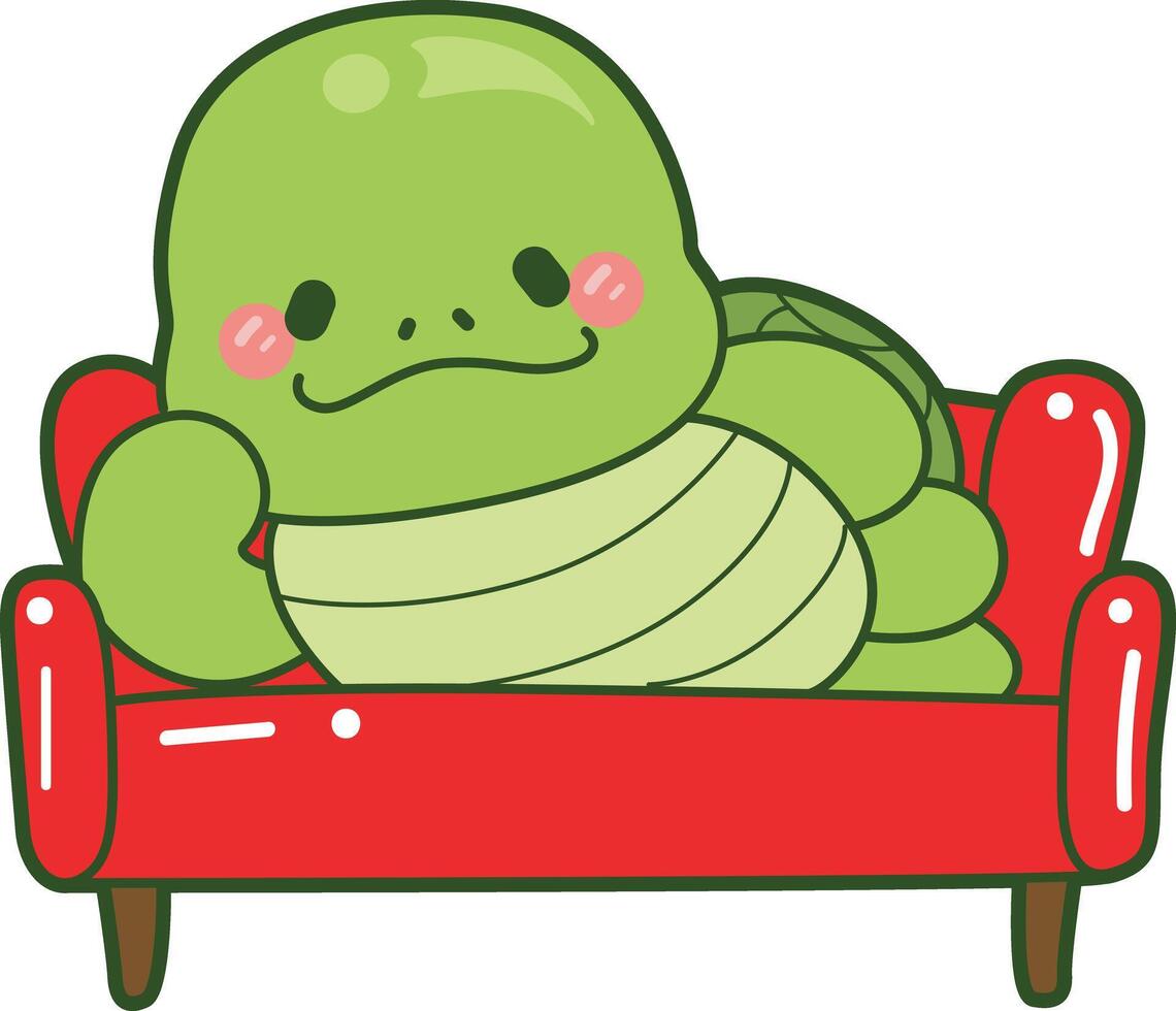 Turtle lay in the chair. Kawaii turtle daily life sticker cute. Cute turtle mascot illustrations. vector