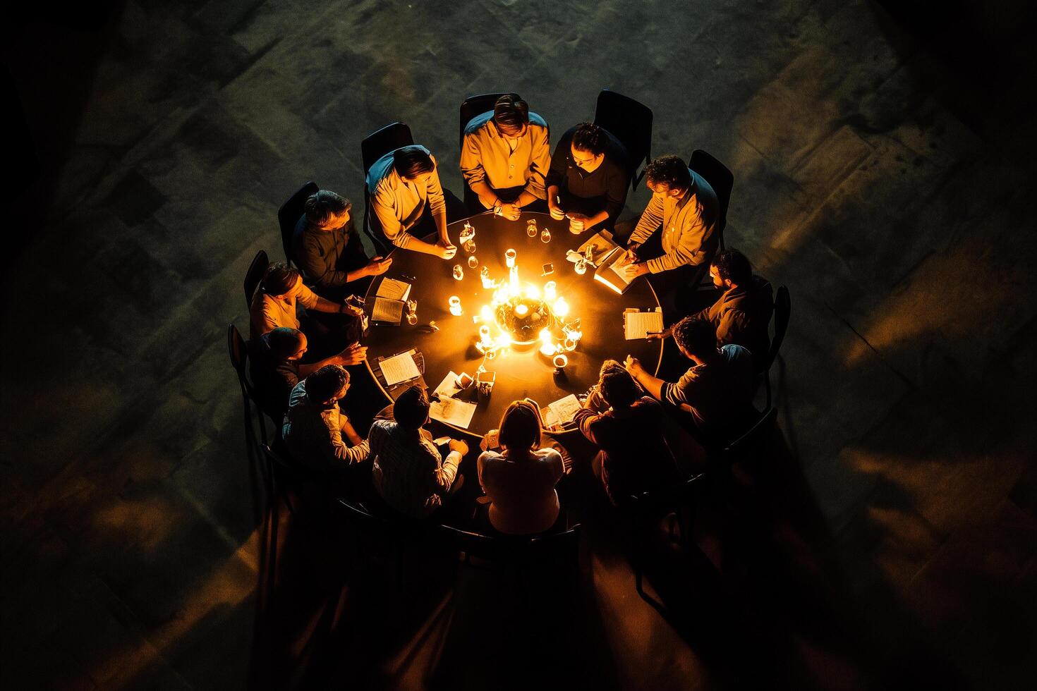 Business people having working dinner meeting at night Yom Kippur and Sukkot photo
