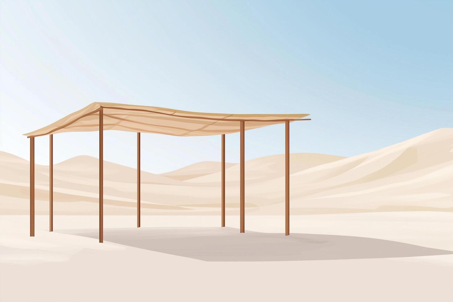 Wooden canopy providing shade in the middle of the desert on a sunny day photo