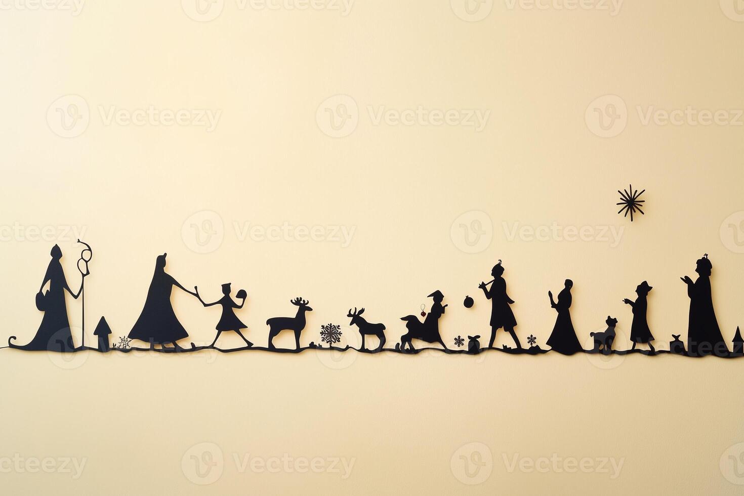Christmas paper cutout decoration representing people celebrating christmas eve photo