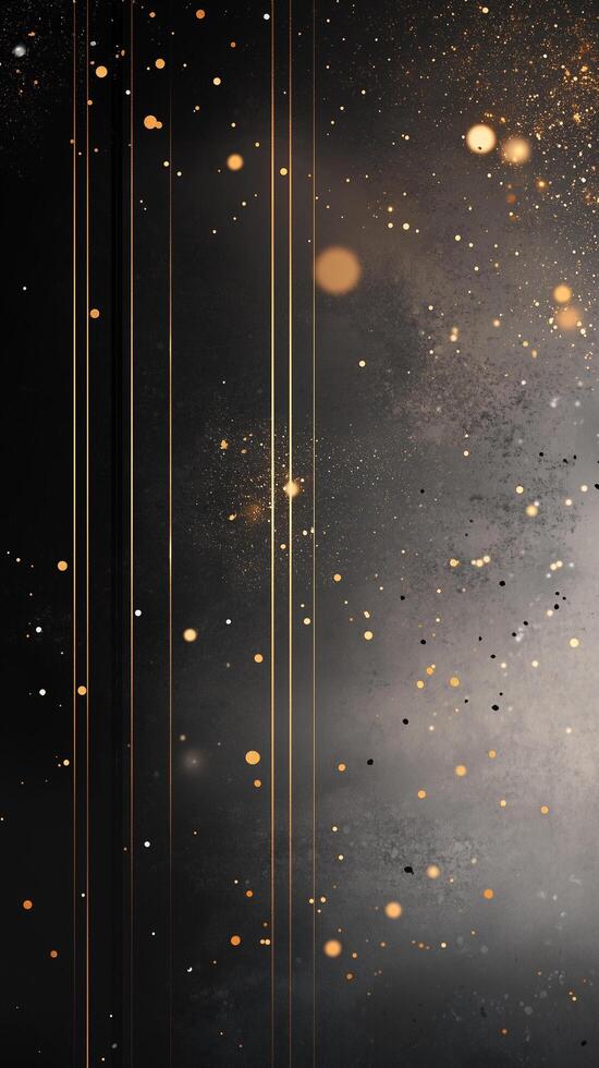 Abstract black and gold christmas background with golden lines and particles photo